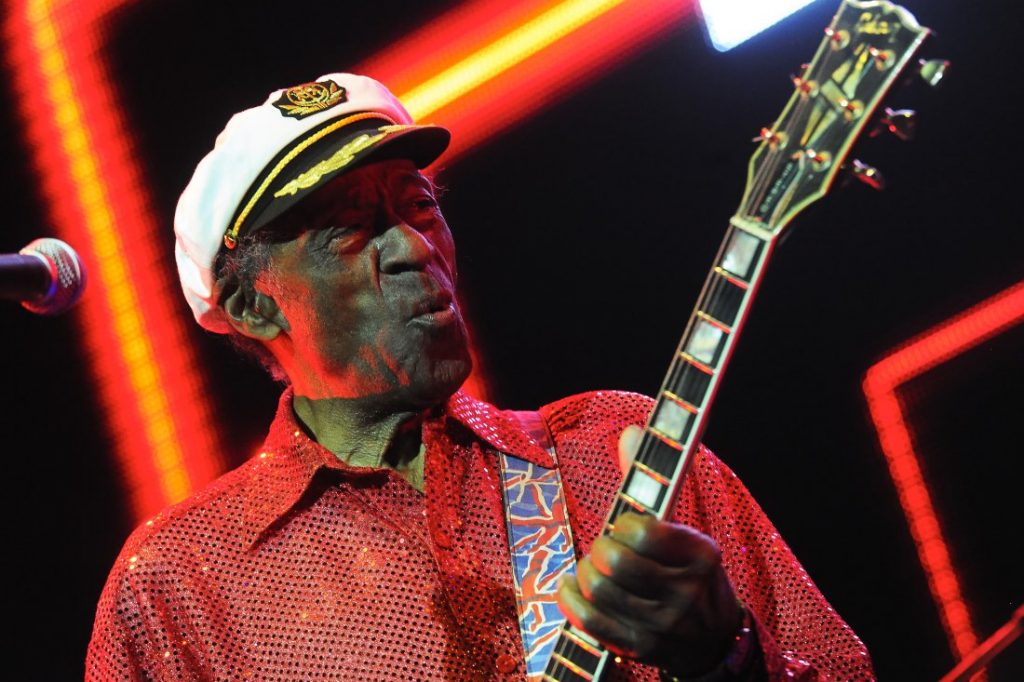 MOSCOW, RUSSIA - OCTOBER 20: Singer Chuck Berry performs at the Izvestia Hall on October 20, 2013 in Moscow, Russia. (Photo by Yuri Martianov/Kommersant via Getty Images)